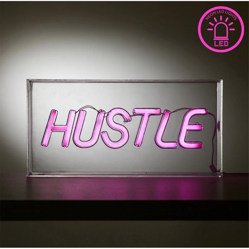 Urban Shop LED Neon Light Unisex 12x6 Pink Hustle Acrylic Box Sign NEW Decor